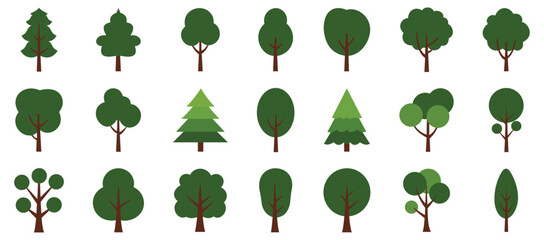 Tree set. Christmas tree. Green trees design for cartoon animation, video, design elements. vector illustration.