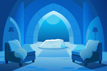 ice hotel living room carved from crystal clear 