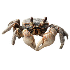 Close-up of a crab showcasing its intricate features against a white background, ideal for nature studies