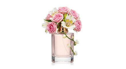 Perfume bottle adorned with pink roses