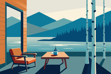 lakeside cottage living room with birchwood furnit.svg