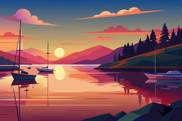 sunset over a peaceful bay with reflections 