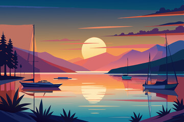 sunset over a peaceful bay with reflections of sa.svg