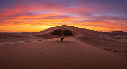 Solitary tree beneath a vibrant desert sky