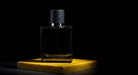 Luxurious fragrance rests on golden pedestal
