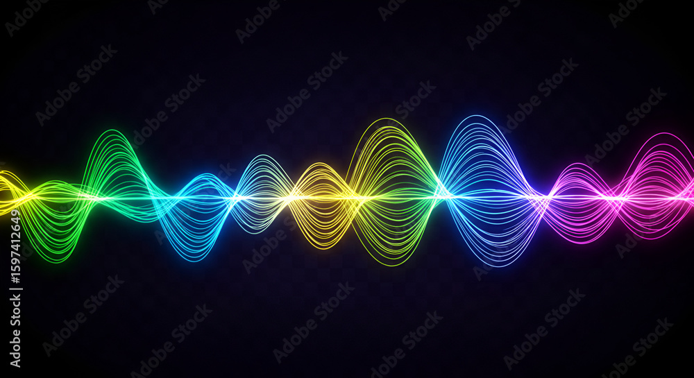 Aufkleber vibrant spectrum wave pattern with colorful glowing light lines on black backdrop