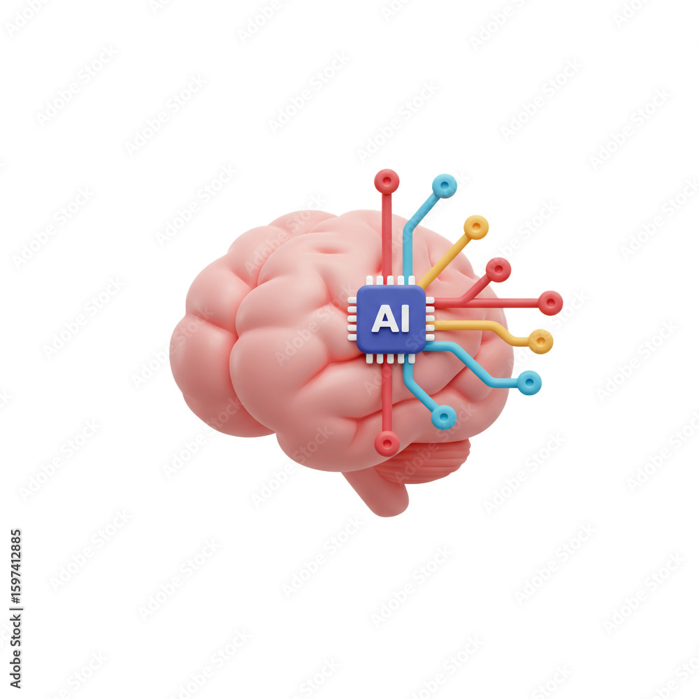 Fototapete a stylized human brain with a central processing unit symbolizing artificial intelligence and neural