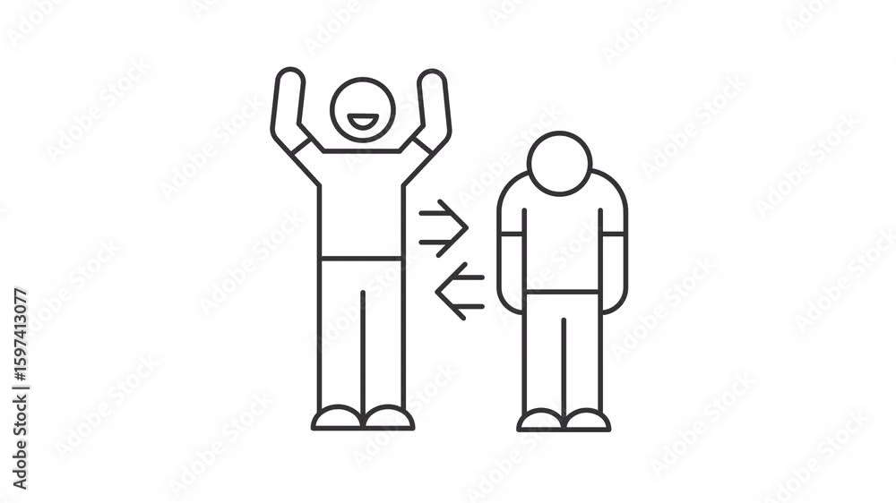 Poster bipolar mentality line animation. mood animated icon. moving horizontal arrows. cheering person. per
