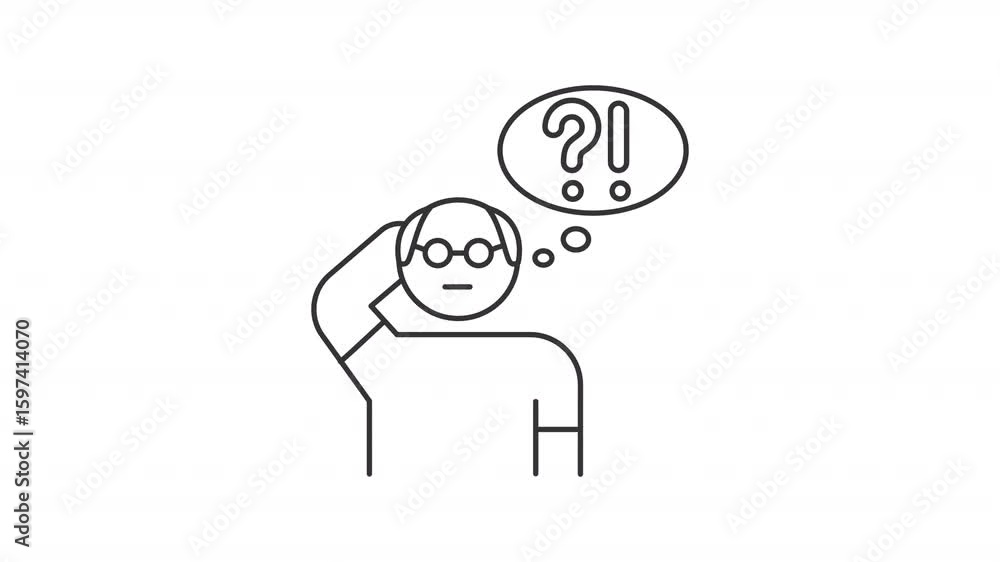Poster alzheimer disease line animation. dementia animated icon. scaling punctuation signs. shaking head. n
