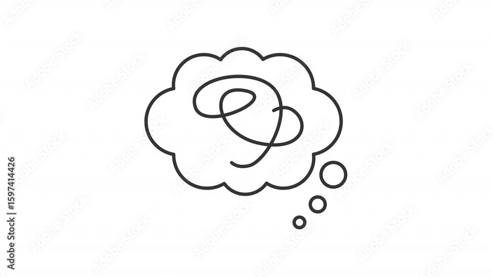 Poster mental illness line animation. stress thought animated icon. writing line. floating cloud, shaking. 