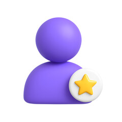 3D purple user icon with yellow star badge representing favorite or verified account isolated on transparent background