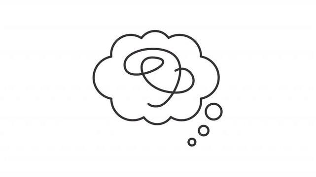 Mental illness line animation. Stress thought animated icon. Writing line. Floating cloud, shaking. Mentality, psychology. Outline element on white background. HD video with alpha channel