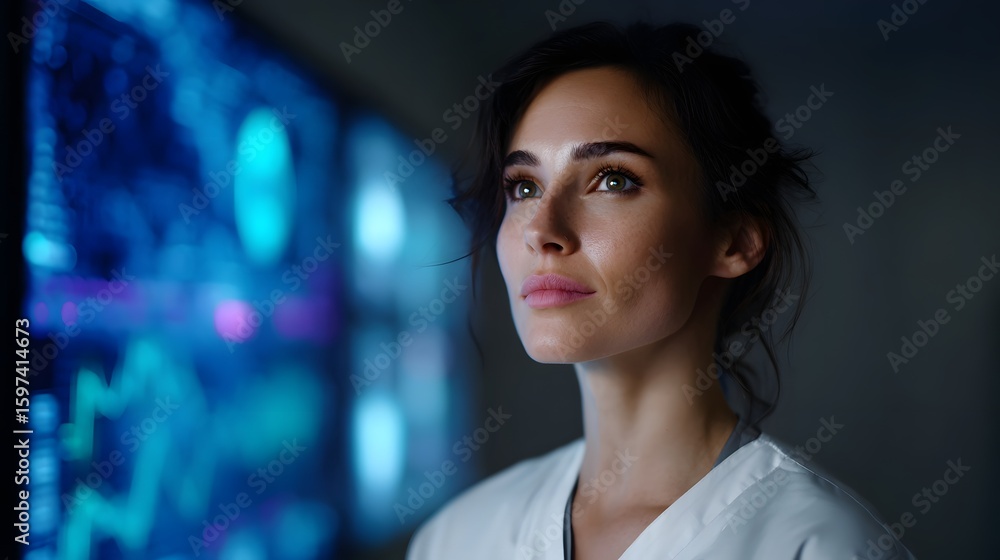 Poster healthcare monitoring interface with futuristic lighting and display