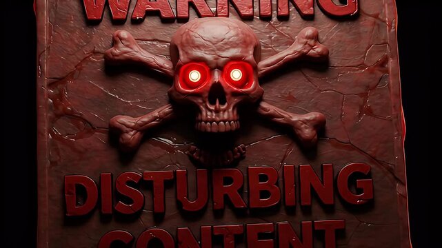 Viewer Discretion Warning with Skull Plaque and Red Glow