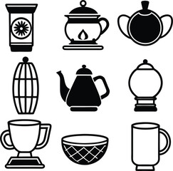 Global Tea Icons Solid Filled Icon Set of International Tea Culture (EPS)