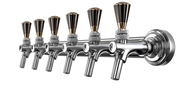 Chrome Beer Tap System on Transparent Background