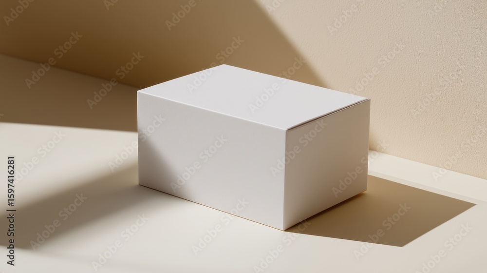 Poster a white box is sitting on a white surface. the box is empty and has no contents. the white surface i