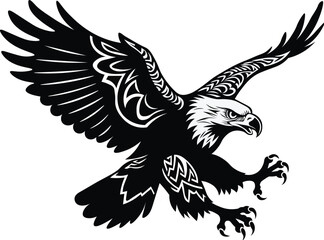 Black and White Tribal Flying Eagle Illustration