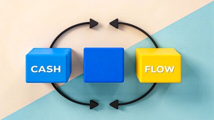 Conceptual image of cash flow cycle using colorful 3D blocks and arrows to represent the movement of money in financial systems
