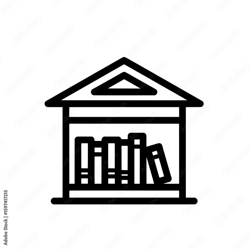 Poster bookshelf with books in outline style for reading or library topics