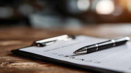 Checklist for monthly accounting process on clipboard with pen