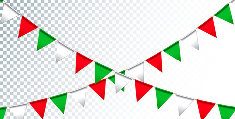 Colorful Party Flags Garland Isolated on Clean Background. Vector Buon Ferragosto Illustration for Italian Traditional Midsummer Holiday Festival Design for Celebration Banner, Flyer, Invitation