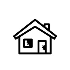 House with broken windows and door in outline style