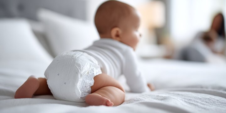 a cute baby wearing a white daiper