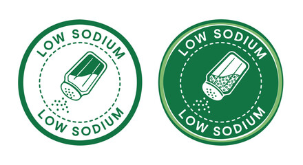 Low sodium label with salt shaker on white background