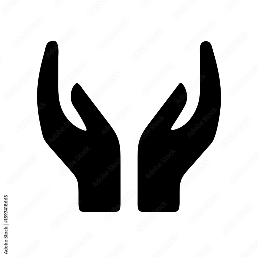Poster open hands reach upwards, embodying gesture of giving and support with offering gesture. human open 