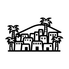Obraz premium Scenic mountain village with palm trees and houses