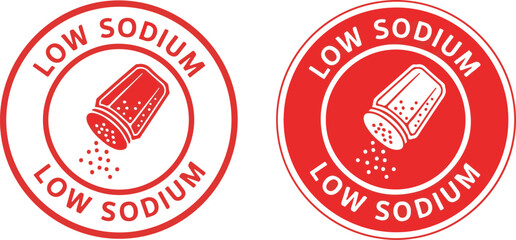 Low Sodium label icon with salt shaker on white background