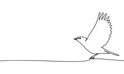 Bird One Line Continuous. Bird Line Art. Outline Silhouette Dove. Vector Art.