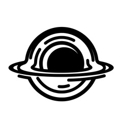 Fototapeta premium Minimal black and white planet with rings outline for space themes