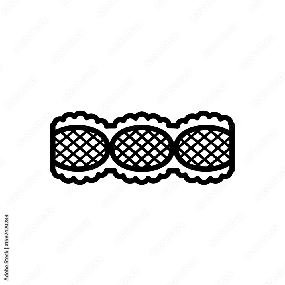 Poster pattern featuring oval shapes with grid and scalloped borders