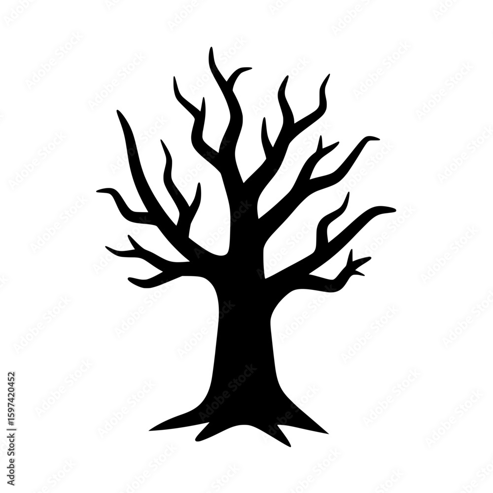 Aufkleber silhouette of a leafless tree with twisted branches for nature backgrounds