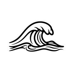 Stylized wave line art with flowing water curves