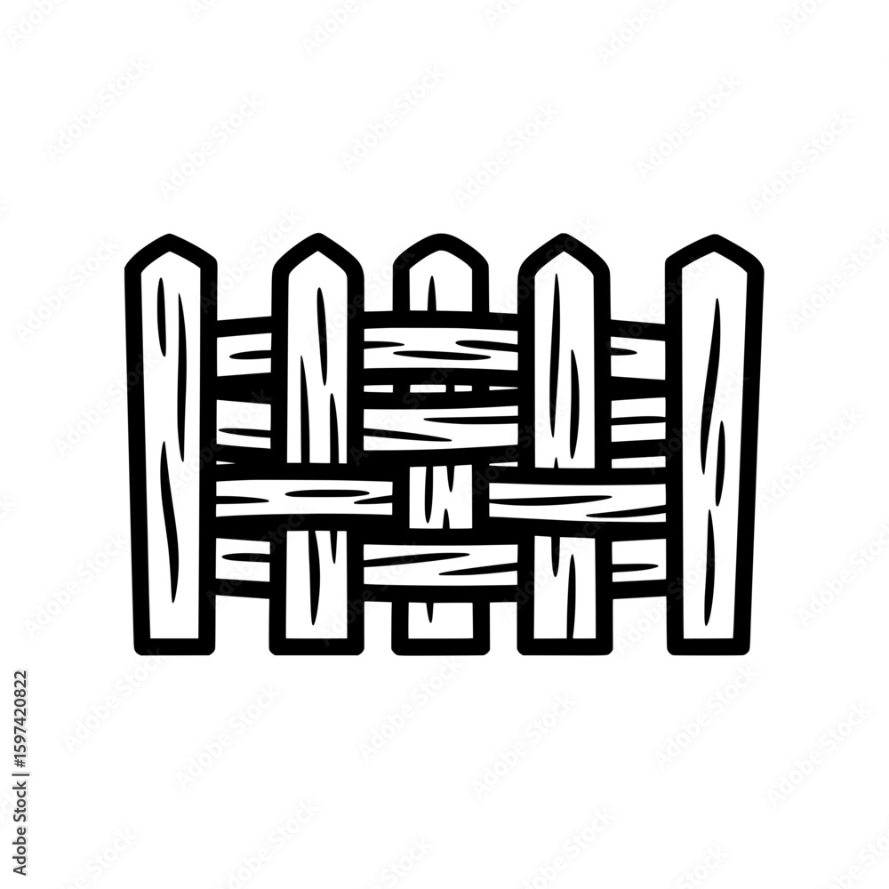 Poster wooden picket fence with vertical posts and horizontal rails