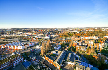 View of the city of Wuppertal with the surrounding landscape.
