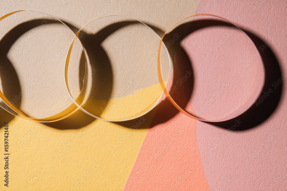 Aufkleber abstract circle shadow on pastel paper background, minimalistic composition with soft light and subt