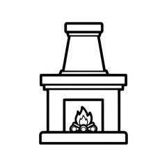 Line art fireplace with fire and chimney for home decor