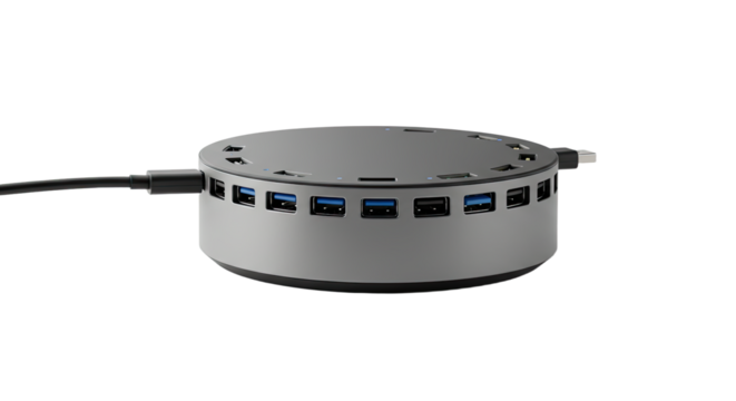 Round USB Hub with Multiple Ports.