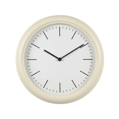 Simple white wall clock with black hands and markers, showcasing timeless design for home decor