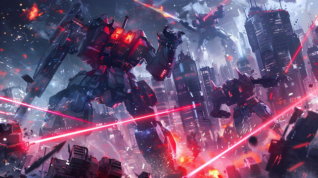 giant mecha battle futuristic