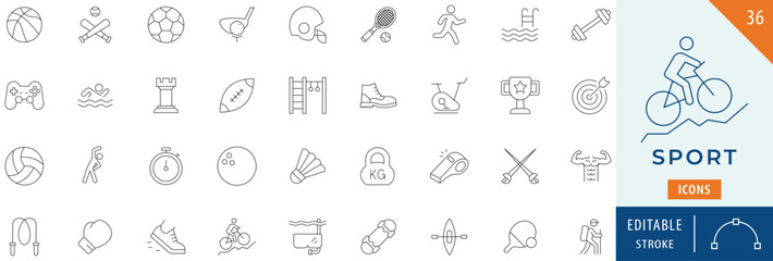 Sport icon collection set. Editable stroke.