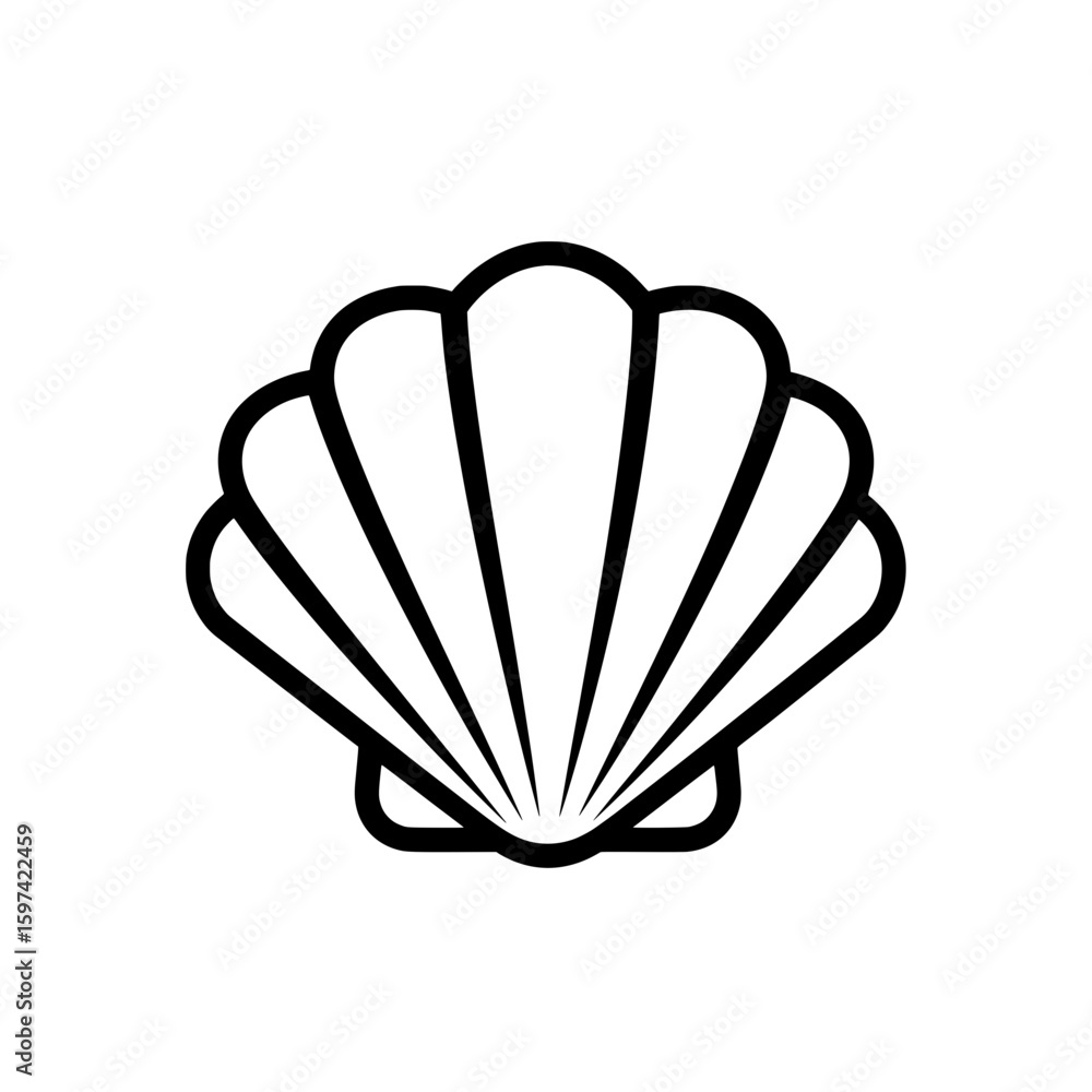 Poster sea shell outline with curved lines and details