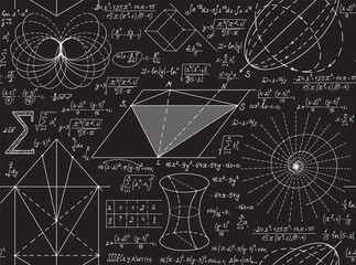 "Back to school" vector seamless background with handwritten scientific math and physics calculations, formulas and equations