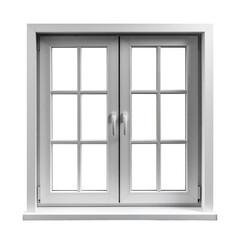 Modern gray double casement window with white frame