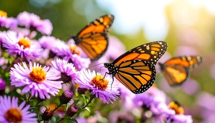 Obraz premium Monarch butterflies on purple flowers (4)