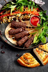 Barbecued kofta - kebab. Turkish and arabic cuisine.